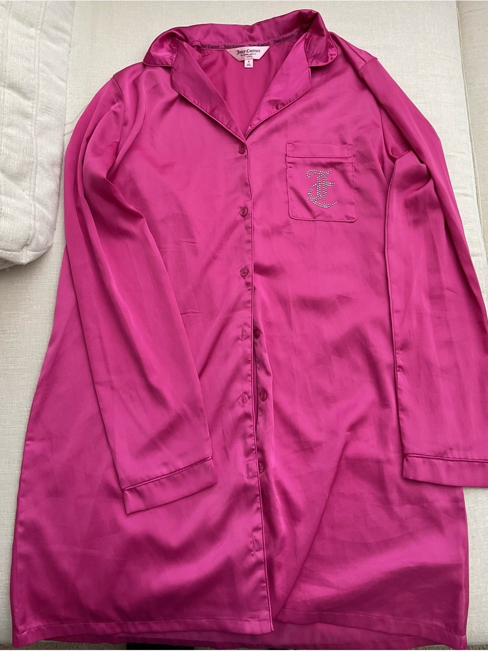 Juicy Couture Hot Pink Satin Nightshirt with Embellished Pocket